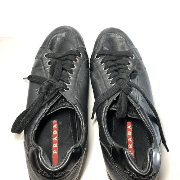 Prada Black Leather Lace Up Casual Low Top Sneaker Shoes Men’s Sz 10.5M US/44EU - Picture 11 of 14